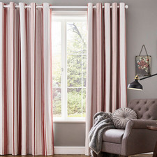 Laura Ashley W162 x D183cm Awning Stripe Crimson Blackout Lined Eyelet Curtains