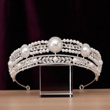 Gold Rhinestone Pearl Tiara Hair Hoop Headdress Shinny Elegant Princess Wedding
