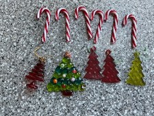 Christmas Tree Decorations x 11 GLASS Candy Canes, Xmas Trees