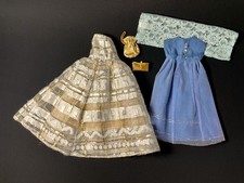 Vintage dress gold silver lurex pouch clutch bag blue net lace fit 12" doll