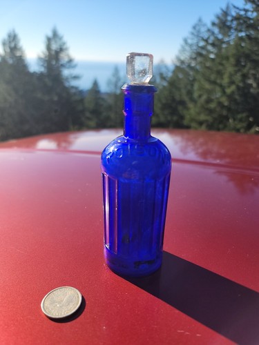 Old cobalt poison bottle - bottle, w