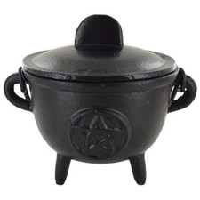 Cast Iron Cauldron Pentagram Design With Removable Lid