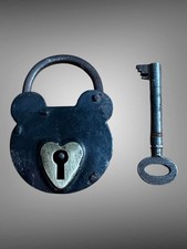 Antique C1920’s Heart Shape Smokehouse Padlock And Key