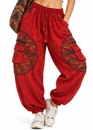 Boho mushroom print cargo - mushroom,