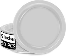 50 Round White Party Plates