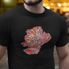 Red Betta Fish T-Shirt Top Tee - Abstract Illustration Design Present Gift