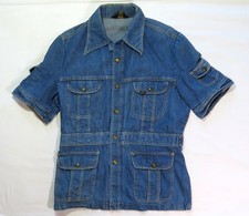 Lee Vintage Button Front Denim Shirt 1970's Safari Casual Style Hippy Clothing
