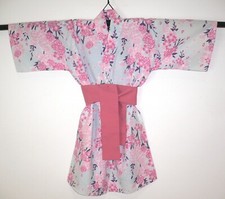 RRP£636GIRL'S BLUE & PINK JAPANESE COTTON YUKATA STYLE KIMONO DRESSING GOWN ROBE