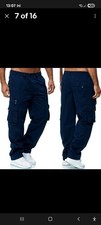 Mens Cargo Trousers New Elasticated Waist Combat Lightweight Bottoms Work Pants