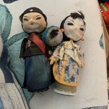 Vintage Chinese Dolls Cloth Mother And Baby Child Kimono Folk Art 