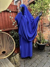 Blue Jilbab Khimar Skirt Set Muslim Abaya Hijab Kaftan Dress Women