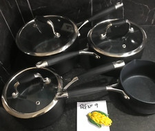 4 Quality STELLAR Black Non-stick Induction Saucepans Glass Lids 14-20cm -Ref 9
