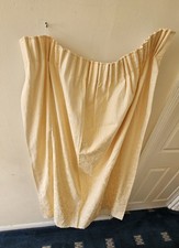 Pair Cream Gold Jacquard Lined Ruffled top Curtains Scroll Floral Tie-Backs