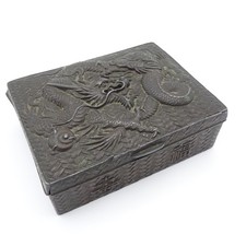 Vintage Japanese Dragon Antimony Metal Cigarette Box