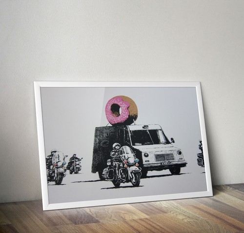 Banksy donut van police escort - donut,