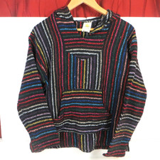 SunSpecs Baja Hoodie Pullover Striped Multicolor Size M Mexico Festival Boho
