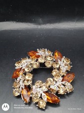 Silver Tone Metal And Glass Wreath Brooch With Autumn Colours