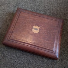 Antique Oak Plated Cutlery Canteen 2 Tier Box Brass Shield Cartouche Silver Band