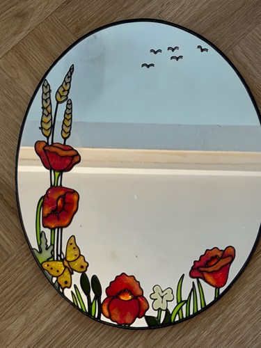 Vintage oval mirror poppies