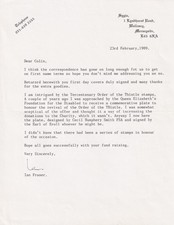 Letter Signed by Lieutenant Ian Fraser VC DSC RD*  awarded the Victoria Cross