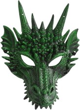 Komonee Dragon Solid Green Mask Adult Halloween Drake Lizard Costume Party