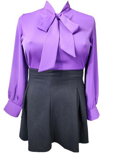 Purple pullover pussybow tie