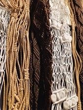 3 macrame belts, 1 brown , 1 biege  & 1 white beaded tie tassel bohemian styles