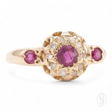 EDWARDIAN LOVE Antique 18K Yellow Gold Natural Ruby & Old Rose Cut Diamond Ring