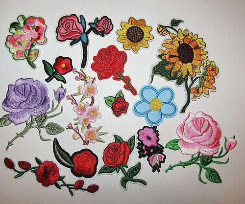 Iron sew flowers patches - on,