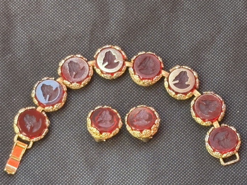 Vintage red glass intaglio - red,