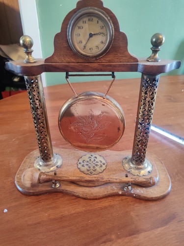 Brass gong and - brass, clock