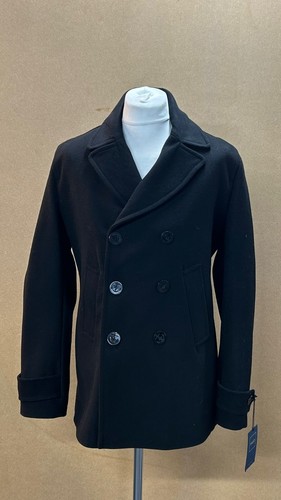 Men black pea coat - coat, from