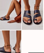 Free People Abilene Black Leather Flat Lightweight Toe Loop Sandals uk3.5-4 eu36