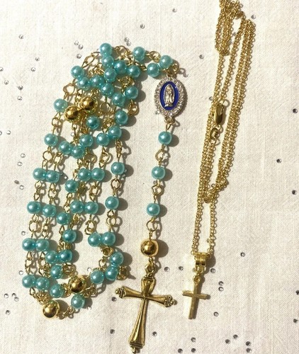 Rosary pale blue gold - pale, blue&gold