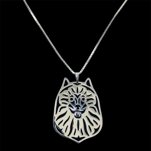 Silver keeshond dog pendant - silver,