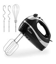 Hand Mixer Electric Whisk – VonShef Black Food Mixer for Baking, 5 Speeds – 300W