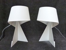 HABITAT RIBBON WHITE TABLE LAMPS PAIR BEDSIDE LAMPS METAL GEOMETRIC