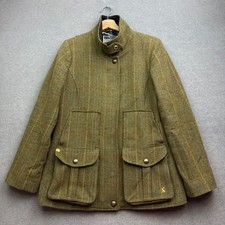 JOULES Field Coat Women UK 14 Toad Green Jacket Tweed Wool Country Plaid Tartan