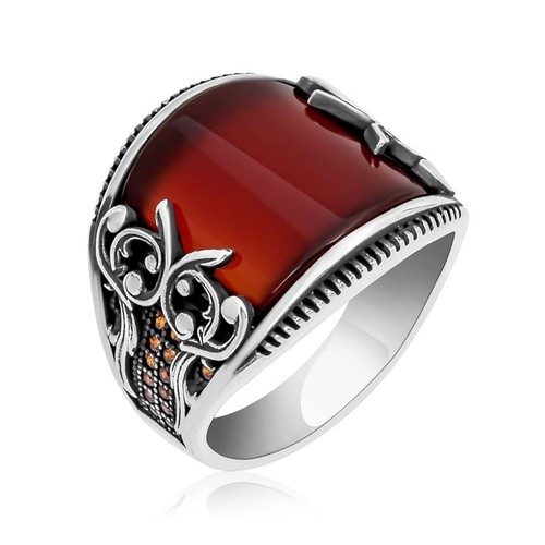 Aqeeq men silver - silver, ring