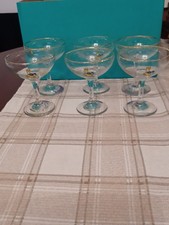 Babycham Vintage Glasses Set of Six Logo BabyCham Deer with Gold Rim.  USED
