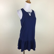 KATE SPADE Dark Blue White Trim Ruffle Hem Bow Collar Dress Womens sz Small