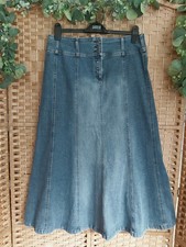 M&S Per Una Stretch Denim Midi Skirt Size 16R Western Boho Line Dancing
