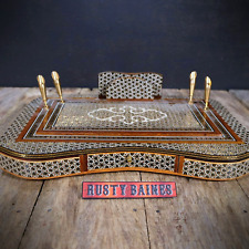 Vintage Persian Inlaid Marquetry Mosaic Style Desk Tidy, Letter Rack with Drawer