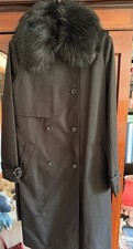 Zara Woman Black Trench  Coat With Detachable Faux Fur Collar Size M New
