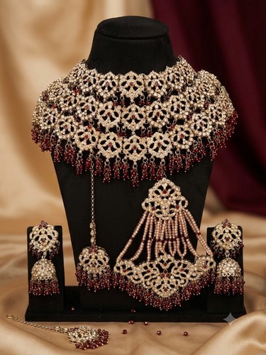 Gold plated maroon beaded - maroon,