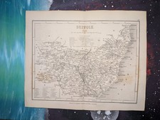 SUFFOLK Antique Map c1845 by Archer for Dugdales