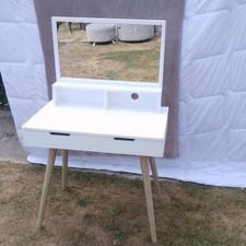 IKEA White Dressing Table With Large Draw & Mirror And Lightu Wood Style Legs