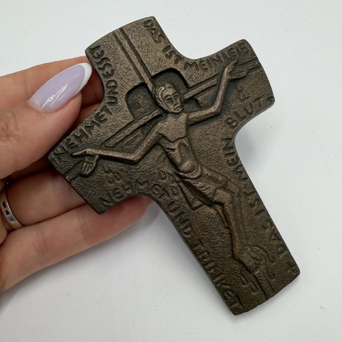 Vintage german bronze crucifix - bronze,