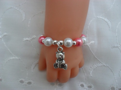 Dolls pink white teddy bear - &,
