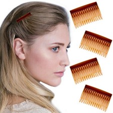 4 x French Side Combs Set Natural Brown Plastic Hair Accessory Grip Slides Pack